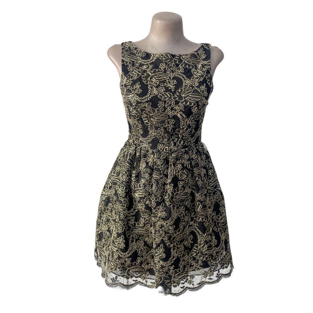 ALICE + OLIVIA black embroidered open back mini dress